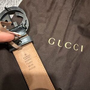 Gucci Black and Brown Leather Belt with Silver Buckle